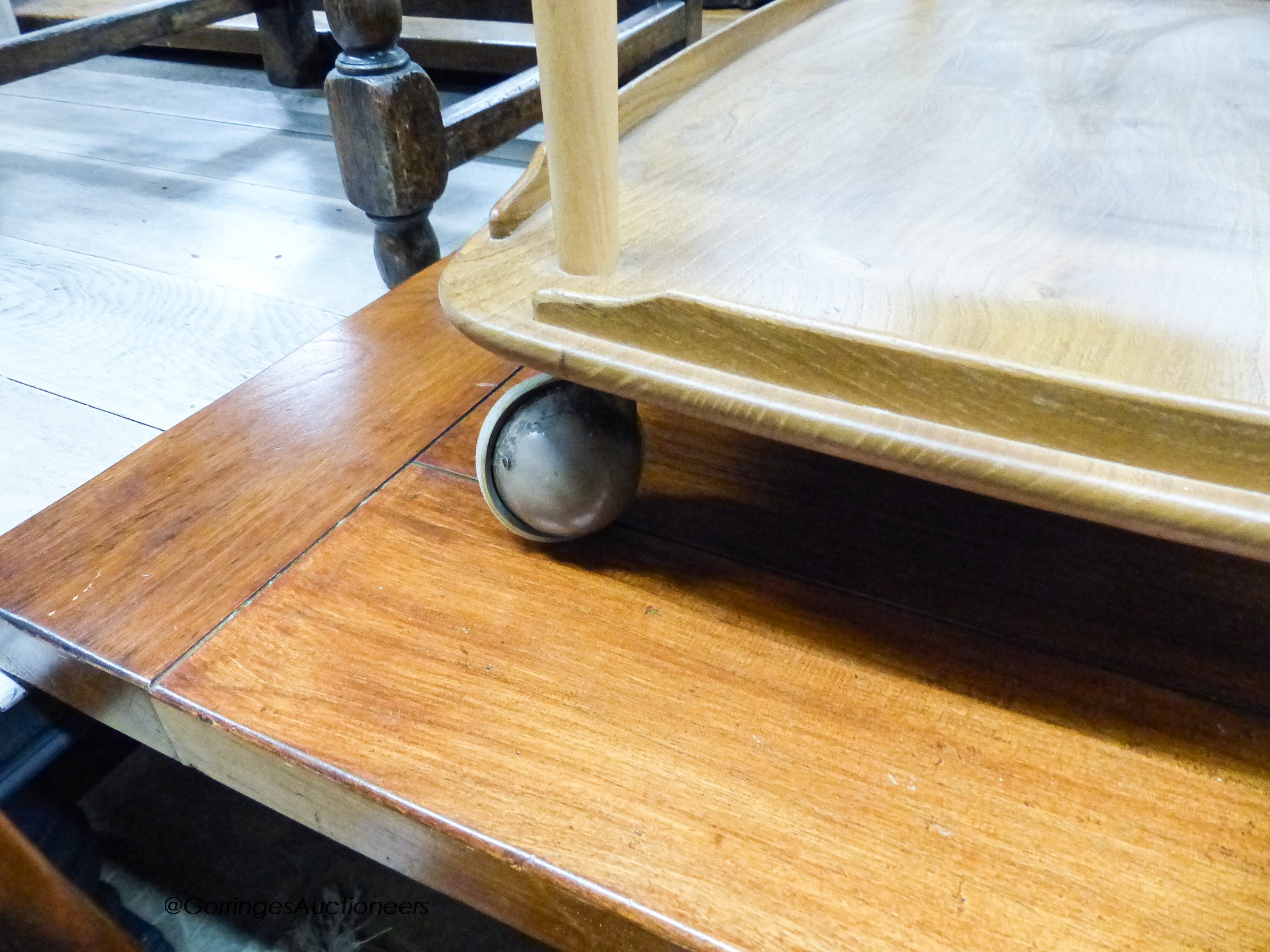 An Ercol light elm and beech three tier trolley, length 72cm, width 46cm, height 77cm